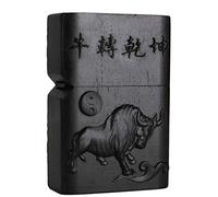 Briquet sculpté en bois d'ébène naturel noir pour kit d'insertion Zippo (diagrammes de vache et taoïste)