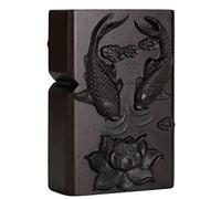 Briquet sculpté en bois d'ébène naturel noir pour kit d'insertion Zippo (poisson lotus)