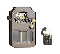 Briquet Steampunk Antique for Homme - Briquet à kérosène à éjection à Un Bouton, Flamme puissante, feu Doux, Style mécanique rétro(Black)