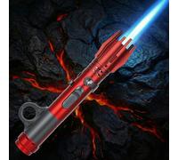 Briquet Tempête à Flamme Jet Réglable, Mini Chalumeau Gaz Rechargeable, Briquet Tempete pour Bougie, Cheminée et Barbecue, Design Antivent, Vendu sans Gaz (Rouge)