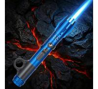 Briquet Tempête à Flamme Jet Réglable, Mini Chalumeau Gaz Rechargeable, Briquet Tempete pour Bougie, Cheminée et Barbecue, Design Antivent, Vendu sans Gaz (Bleu)