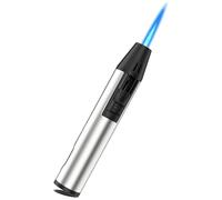 Briquet Tempête à Gaz, Coupe-Vent Allume Gaz avec Flamme Réglable, Briquet avec Fenêtre de Carburant Visible, Argenté (Vendu sans Gaz)