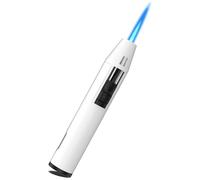 Briquet Tempête à Gaz, Coupe-Vent Allume Gaz avec Flamme Réglable, Briquet avec Fenêtre de Carburant Visible, Blanc (Vendu sans Gaz)