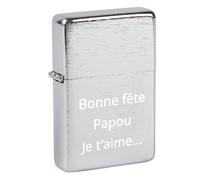 Briquet tempête argenté Personnalisable - Gravure Texte au Choix - Briquet métal Type Brushed Rechargeable à Essence - Cadeau élégant pour Homme