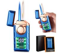 Briquet tempête - Double flamme - Rechargeable - USB-C - Jet - Rechargeable - Vendu sans gaz butane - Pour bougies, barbecue de camping - Bleu