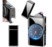 Briquet tempête électrique, coupe-vent, avec horloge et éclairage LED, cadeau pour homme, avec boîte