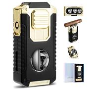 Briquet Torche 3 Flammes Multifonctionnel, résistant au Vent, avec Coupe-Cigare en V, Support et Outil pour améliorer Le tirage, Accessoire Portable pour cigares pour Hommes (sans gaz) (Black)