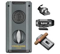 Briquet Torche à 3 Jets réglables, résistant au Vent, avec Coupe-Cigare intégré, Porte-Cigare, Outil d'amélioration du tirage, Accessoire Portable pour cigares pour Hommes (sans gaz) (Grey)