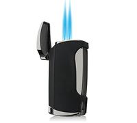 Briquet torche à cigares double flamme jet avec poinçon à cigares (Noir)