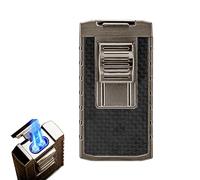 Briquet Torche Portable Coupe-Vent Réglable Rechargeable 2 Accessoires Porte-cigares Jet Flame avec Ouvre-Trou et Réservoir D'essence Visible,Black