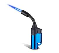 Briquet Torche Rechargeable Coupe-Vent avec Tuyau Flexible, Briquet Butane à Flamme réglable en métal for Le Camping et la Soudure de Bougies (sans Combustible)(Blue1)
