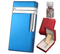 Briquet Traditionnel avec 100 Pierres à feu, Briquet à gaz Butane Rechargeable, briquets à Couvercle Rabattable en métal for Bougies et Cigarettes(E)