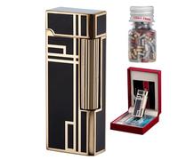 Briquet Traditionnel avec 100 Pierres à feu, Briquet à gaz Butane Rechargeable, briquets à Couvercle Rabattable en métal for Bougies et Cigarettes(A)