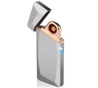 Daffodil EC225 - Briquet tempête Rechargeable USB - sans Flamme, Métal, Original et Insolite, Homme Femme, Élégant et Design, Sécurité, pour Cigarettes, Bougies Briquet - Mèche de Remplacement - Gris