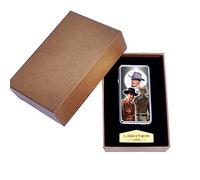 Briquet USB rechargeable en métal argenté avec inscription « J Wayne Movie Icon »