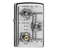 Zippo Briquet Impacts de balles 3D, Chrome brossé, Rechargeable, Écusson acier