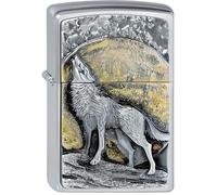 Briquet - Zippo - Loup au clair de lune - Emblème 3-D - Chromé