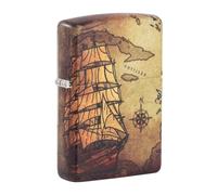Zippo Briquet tempête Navire Pirate Image couleur 540° Blanc mat Rechargeable Coffret cadeau