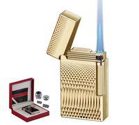 Briquets réglables, Briquet Torche Rechargeable au Butane, Briquet à Jet Coupe-Vent, avec Cadran à Flamme réglable en métal for Allume-Cigare/Cigare(B)