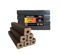 Briquettes de chêne PINI Kay 33 cm de long carrées avec trou de tirage 10 kg de briquettes de bois dur Briquettes de bois de chauffage Chêne Cheminée Poêle Foyer Barbecue
