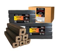 Briquettes de chêne PINI Kay 33 cm de long carrées avec trou de tirage 20 kg de briquettes de bois dur Briquettes de bois de chauffage Chêne Cheminée Poêle Foyer Barbecue