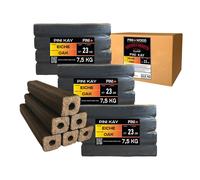 Briquettes de chêne PINI Kay de 23 cm de long carrées avec trou de tirage 22,5 kg de briquettes de bois dur Briquettes de bois de chauffage Chêne Cheminée Poêle Foyer Barbecue