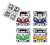 BRISA VW Collection Dessous de Verre Volkswagen, en liège, revêtu de MDF Lot de 4 (VW T1 Bus/Sama Strips/Couleurs)