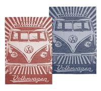 BRISA VW Collection - Ensemble de 2 torchons de Cuisine Volkswagen pour sécher la Vaisselle avec Motif T1 Combi Bus (Samba Stripes/Rouge)