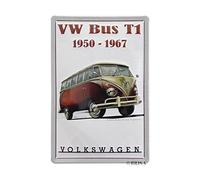 BRISA VW Collection - Plaque Rétro en Tôle Volkswagen - Idée Cadeau Décoration Vintage en Métal au Design du Bus T1 (Samba/Rouge)