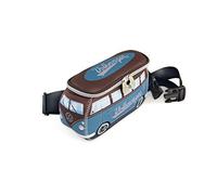BRISA VW Collection - Sac Ceinture-Ceinture de Voyage-Ceinture Croisée en Néoprène Volkswagen au Design T1 Combi (Pétrole/Marron)