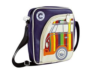 BRISA VW Collection - Sac de voyage à bandoulière stylé et cool avec motif du Combi T1 Volkswagen en vintage (Violet/Rayures Multicolores/Similicuir)