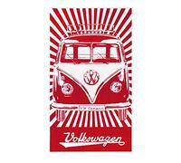 BRISA VW Collection - Serviette de Plage-Sauna-Tapis de Bain en Design Combi T1 (Samba Stripes/Rouge)
