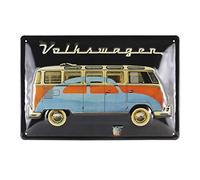 BRISA VW Collection - T1 Bus Combi Coccinelle Plaque Métallique Vintage | Volkswagen Décoration Murale en Métal pour Garage, Atelier et Salle de Loisirs, Combi et Coccinelle/Noir