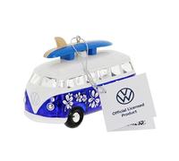 BRISA VW Collection - T1 Bus Combi Décoration de Noël | Volkswagen Boule de Noël en Verre, Peinte à la Main, Brillante, Miniature en Coffret Cadeau, Bleu avec Planche de Surf