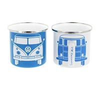 BRISA VW Collection - T1 Bus Combi Mugs Émaillés 350 ml Lot de 2 | Volkswagen Tasse de Camping, Lot de 2, Acier Émaillé, Coffret Cadeau, Style Rétro, Bleu/Blanc