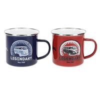 BRISA VW Collection - T1 Bus Combi Mugs Émaillés 350 ml Lot de 2 | Volkswagen Tasse de Camping, Lot de 2, Acier Émaillé, Coffret Cadeau, Style Rétro, Rouge/Bleu
