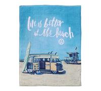 BRISA VW Collection - T1 Bus Combi Plaid Polaire | Volkswagen Couverture Douce, Polaire 100 %, 150 x 200 cm, Chaude, Canapé, Lit, Camping, Surf/Bleu