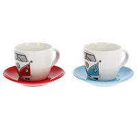 BRISA VW Collection - Volkswagen Ensemble tasse à espresso, café, thé et cappuccino (Bus Front/Rouge & Bleu/2 Tasses)