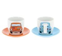BRISA VW Collection - Volkswagen Ensemble tasse à espresso, café, thé et cappuccino (Coccinelle Avant/Orange & Bleu/2 Tasses)