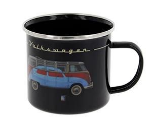 BRISA VW Collection - Volkswagen Grande tasse à café en émail avec des motifs colorés (500ml) (Bus & Coccinelle/Noir)
