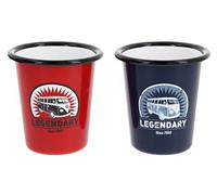 BRISA VW Collection Volkswagen Set de 2 grandes tasses en émail pour le café et le thé, pour le camping (Gobelet Legendary/Rouge & Bleu)