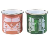 BRISA VW Collection Volkswagen Set de 2 grandes tasses en émail pour le café et le thé, pour le camping (Bus Avant/Vert & Rose)