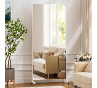 brisafe Miroir de fitness orientable à 360° avec roulettes, 80 x 170 cm, miroir mobile pour yoga, nanomatériau, super léger, incassable, thérapie, vestiaire, blanc