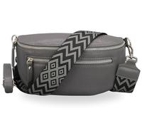 BRISE Lucia - Sac banane pour femme - En cuir véritable - Fait à la main - Avec sangle en cuir + larges bretelles à motifs en option - 3 compartiments - Sac banane élégant - Fabriqué en Italie, Gris