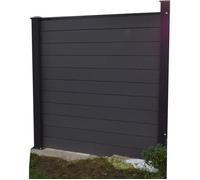 Brise Vent, Brise Vue ou Départ de Cloture de Jardin Palissade Exterieur en Composite Occultant Clostra Poteaux Noir Lame Grise