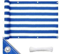 Brise-vue 5 Mètres pour balcon avec Protection UV 90%, Corde de fixation de 12 mètres incluse, Rayé Bleu-blanc