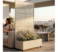 Brise-vue avec bac à fleurs Nodepp acier galvanisé 190 x 82 x 38 cm beige ail
