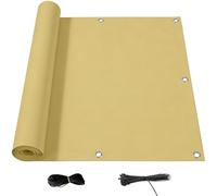 Brise Vue Balcon 125 x 390 cm avec Œillets, Cordons, Résistant à l'eau & Aux Intempéries 160 G M² avec Protection UV Bâche de Balcon Brise-Vue pour Jardin Terrasse, Jaune Sable