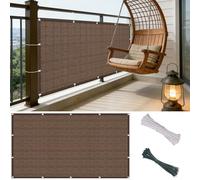 Brise Vue Balcon 36 x 190 cm HDPE 220G M², Protection UV, Respirant, Contre Vent, Soleil, Bâche de Balcon Brise-Vue avec Oeillets et Cordons pour Jardin Extérieur, Marron