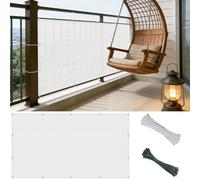 Brise Vue Balcon 36 x 450 cm HDPE 220G M², Protection UV, Respirant, Contre Vent, Soleil, Bâche de Balcon Brise-Vue avec Oeillets et Cordons pour Jardin Extérieur, Blanc